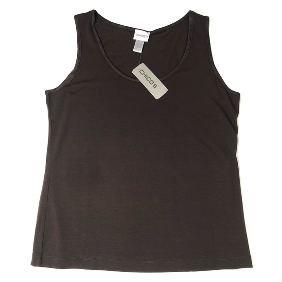 New Chico’s Chocolate Brown Fudge Venus Knit Satin Minota Tank Top SIZE L - Picture 1 of 10